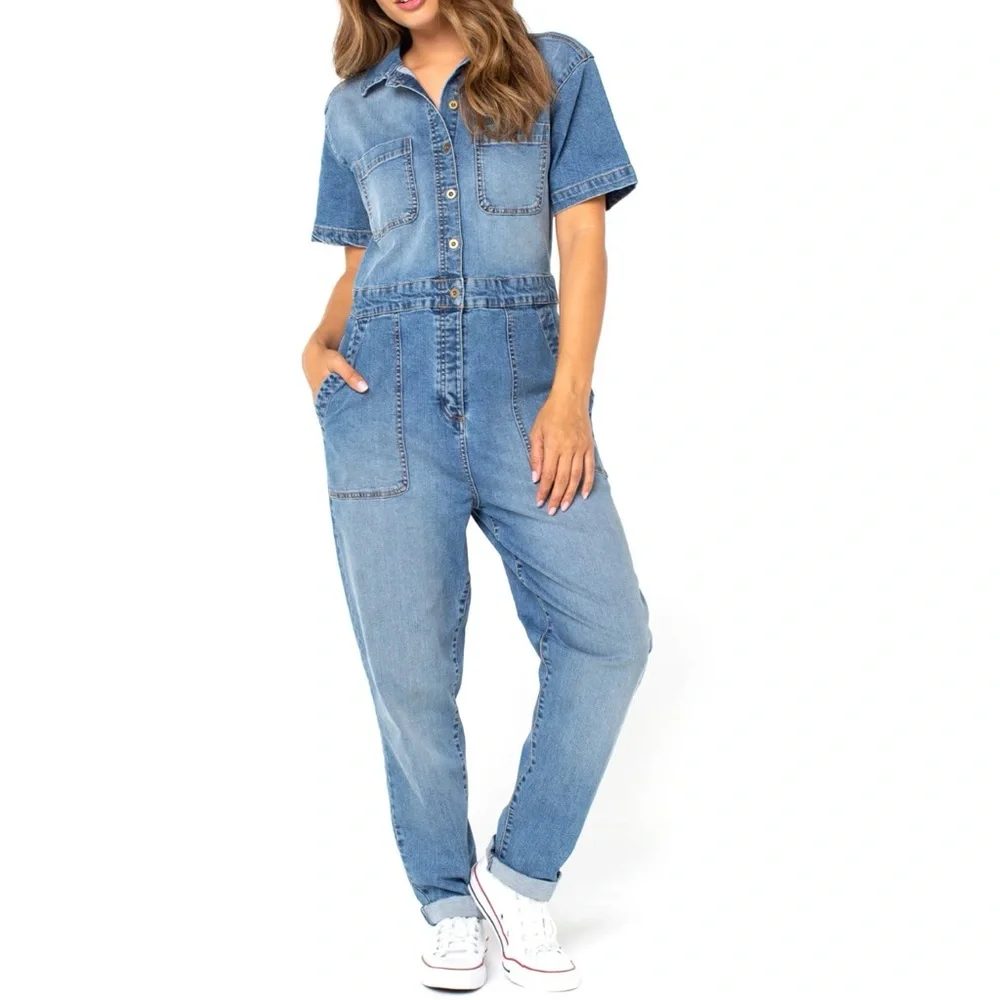 Celebrity Pink Denim Utility Painters Overalls Jumpsuit - Picture 1 of 16